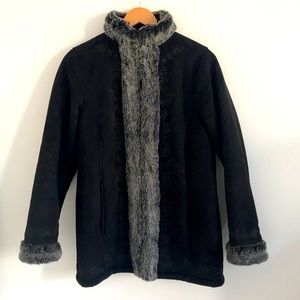 L.L. Bean Women's Black Embroidered Faux Fur Coat